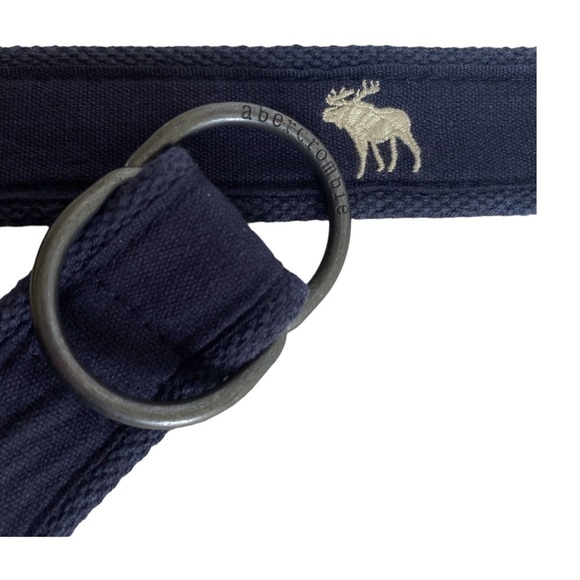 ABERCROMBIE & FITCH Kids Belt Size 8 Navy Blue A+F Moose Logo Adjustable D-ring - Picture 5 of 8